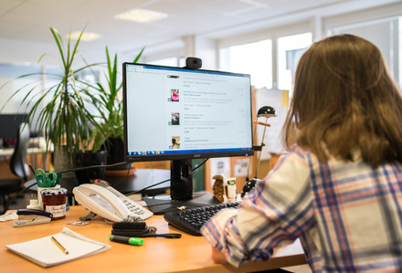 Woman doing online research